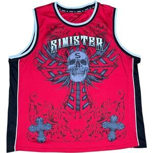 Sinister Y2K Skull Cross Red Black Gothic Mesh Tank Top